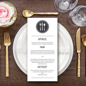 Personalized Modern Black and White Cutlery Wedding Menu-Custom Wedding Menu Printable 2