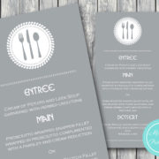 Personalized Modern Grey Cutlery Wedding Menu-Custom Wedding Menu Printable