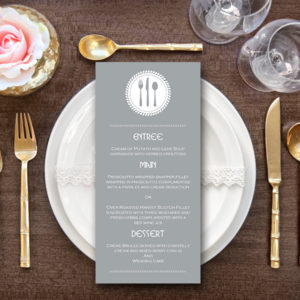 Personalized Modern Grey Cutlery Wedding Menu-Custom Wedding Menu Printable 2