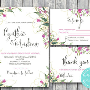 Personalized Purple Watercolor Wedding Invitation Set-RSVP-Thank You-Printable Invitation