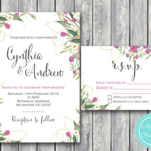 Personalized Purple Watercolor Wedding Invitation Set-RSVP-Wedding Invitation Printable