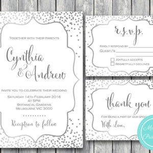 Personalized Silver Confetti Wedding Invitation Set-RSVP-Thank you-Printable Invitation