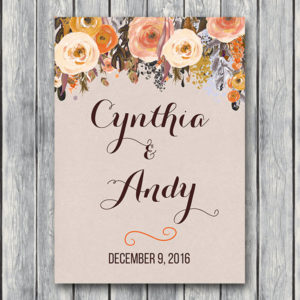 Personalized Vintage Fall Floral Welcome sign-Engagement Welcome Sign