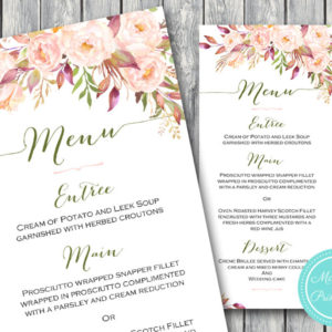 Personalized Wild Pink Floral Wedding Menu-Custom Wedding Menu Printable 2