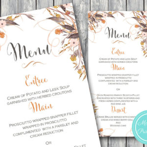 Personalized Wild Vintage Fall Floral Wedding Menu-Custom Wedding Menu Printable 2