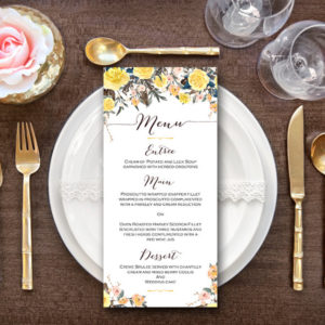 Personalized Yellow Rose Wedding Menu-Custom Wedding Menu Printable