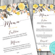 Personalized Yellow Rose Wedding Menu-Custom Wedding Menu Printable 2