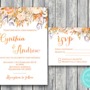 Personalized Sunset Floral Wedding Invitation Set-RSVP-Wedding Invitation Printable