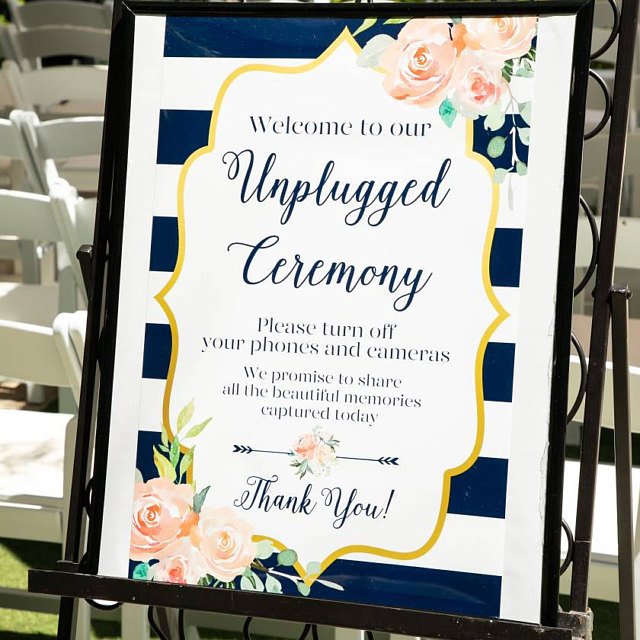 navy and gold unplugged ceremony sign