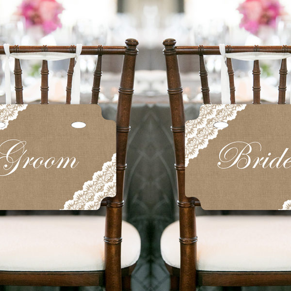 Burlap Lace Bride and Groom Chair Banner, Wedding Decorations