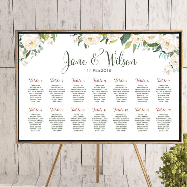 White Flower Printable Custom Wedding Seating Chart Wedding Seating Poster