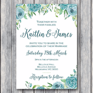 Teal Floral Personalized Elegant Wedding Invitations
