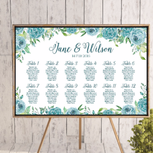 Teal Floral Printable Custom Wedding Seating Chart th77