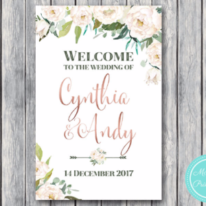 White Floral Garden Personalized Welcome wedding sign th61