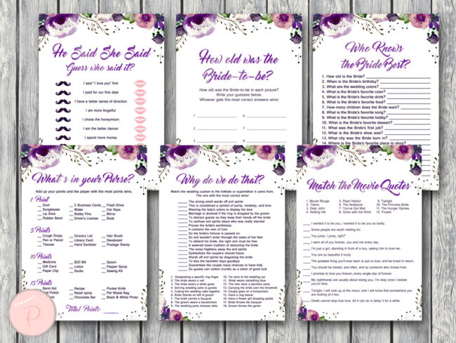 purple floral wedding shower games