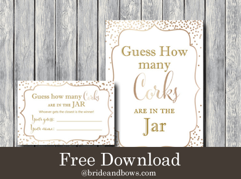 FREE Gold Dots Guess How many corks Sign and Card - Bride + Bows