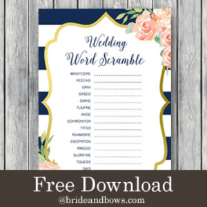 FREE Gold Navy Stripes Floral Wedding Word Scramble