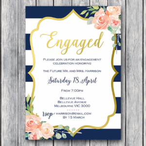 Navy and Gold Floral Printable Engagement Party Invitation