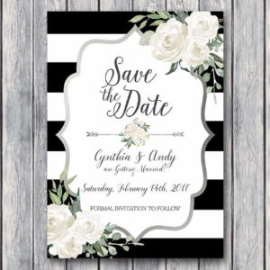 Black-White-Stripes-Silver-Floral-Save-The-Date-Wedding-Invitation