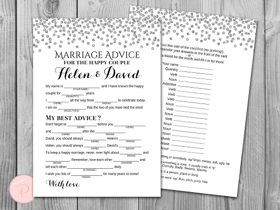 Custom Marriage Advice Cards Mad Libs Bride Bows