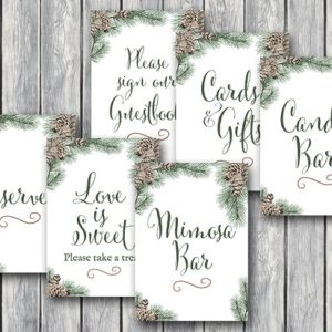 winter pinecone wedding table signs