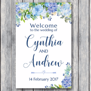 Blue-Hydrangea-Personalized-Welcome-Wedding-Sign