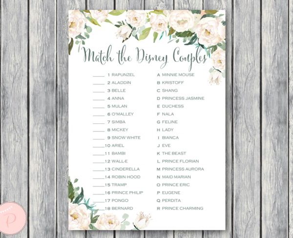 Ivory Floral Disney Couples Match game