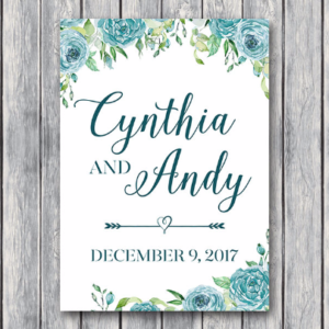 Teal-Floral-Personalized-Welcome-Wedding-Sign