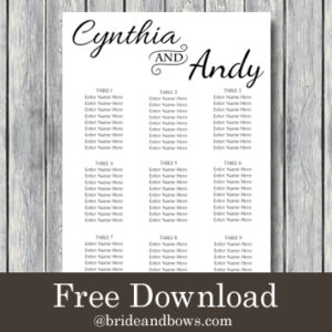Free Stylish Wedding Seating Chart Printable