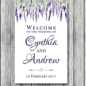 lavender welcome to our wedding sign