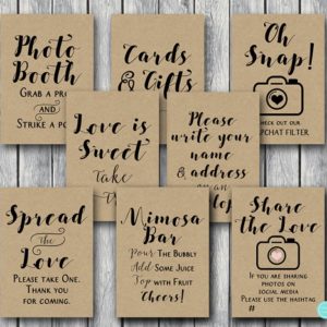rustic woodland wedding table signs - rustic bridal shower signs