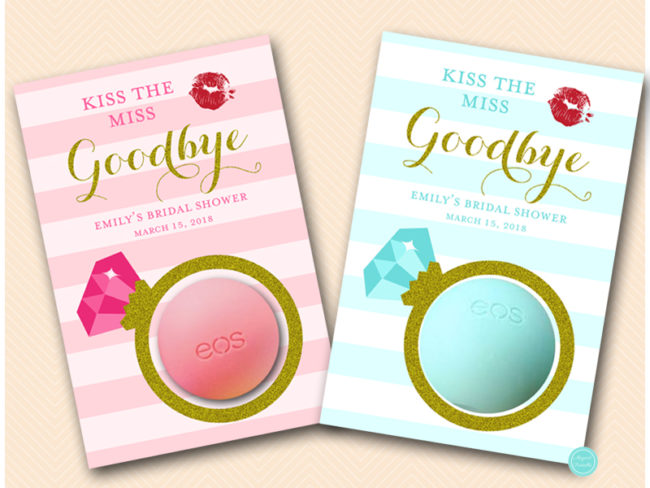 bs602 hot pink and mint kiss the miss goodbye bridal shower eos lip balm sphere favor cards