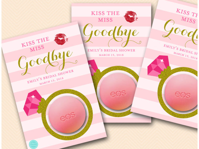 bs602 kiss the miss goodbye bridal shower eos lip balm sphere favor cards