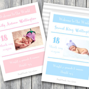 BS616B 5x7 Blue or Pink cute baby announcement printed card