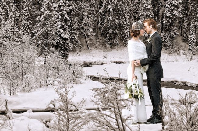 Couple Preparing for a Winter Wedding