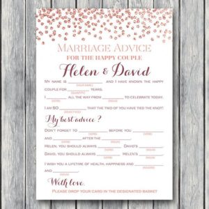 Rose Gold Confetti Marriage advice cards