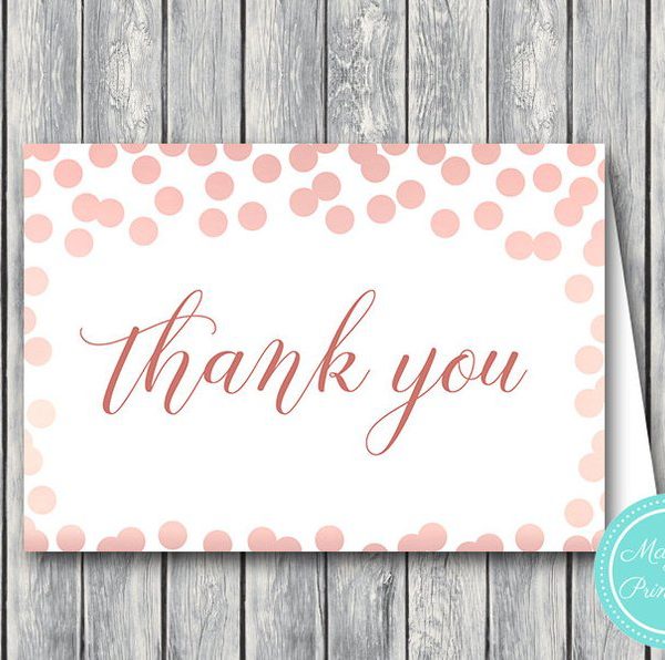 Rose Gold Confetti Wedding Thank you cards Bride + Bows