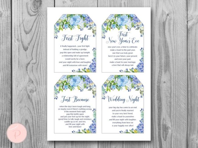 Blue Hydrangea Milestone Wedding Tags printable