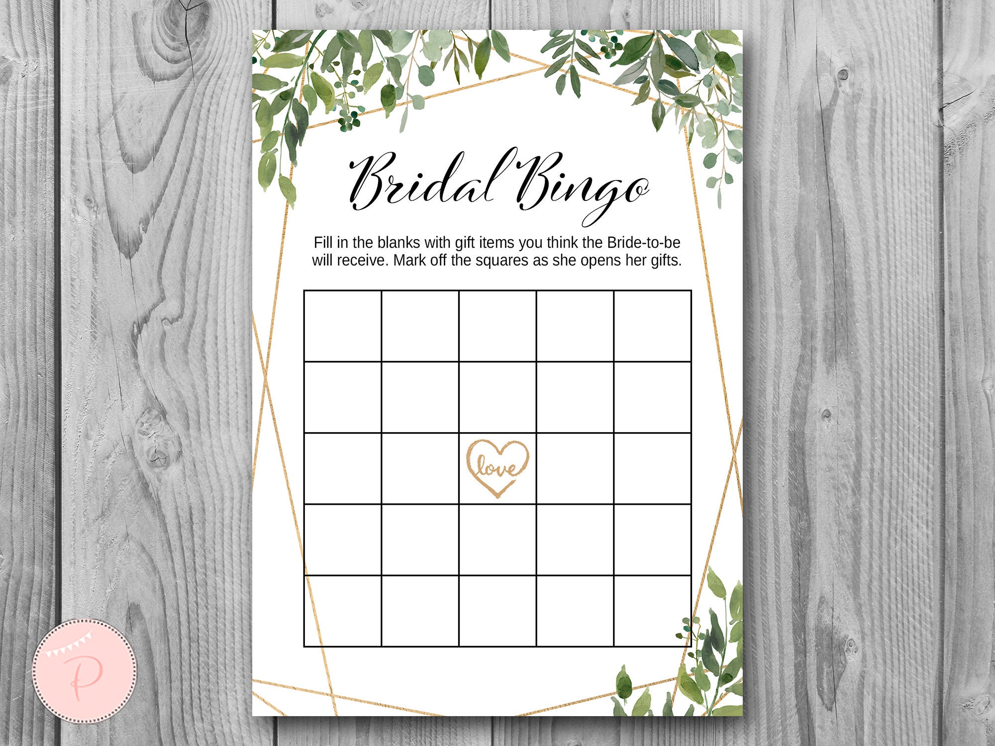 DOWNLOAD Greenery Bridal Shower Bingo - Bride + Bows Within Blank Bridal Shower Bingo Template