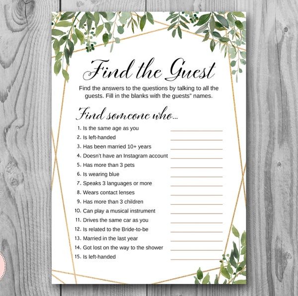 Greenery Find the Guest Game Bridal Discovery Game