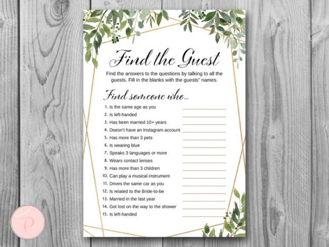 Greenery Find the Guest Game Bridal Discovery Game