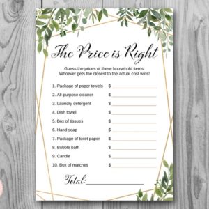 Greenery Price is Right game printable