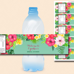 SN650 Water-Bottle-Label luau tropical flamingo party labels