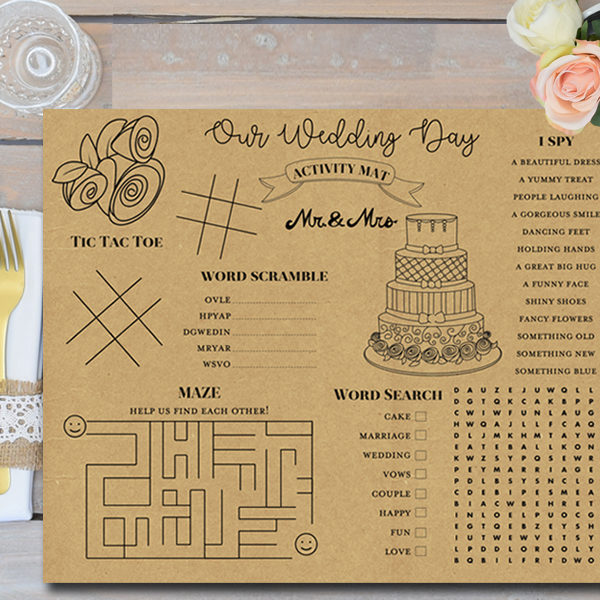 wedding activity mat for kids table cover
