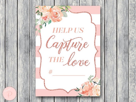 Editable Rose Gold Hashtag, Help us capture the love sign