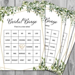 Greenery Bridal Shower Prefilled Bingo Cards