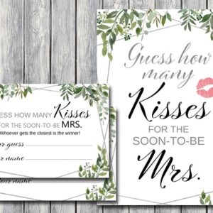 greenery silver bridal shower how many kisses mrs game