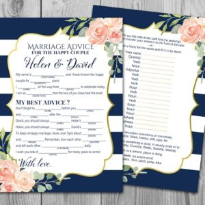 Navy and Gold Wedding Mad Libs Advice Cards