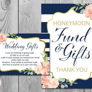 Navy and Gold Honeymoon Find and Gifts Card and Sign
