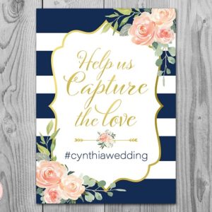 Navy and Gold Editable Help us Capture the Love Hashtag Sign